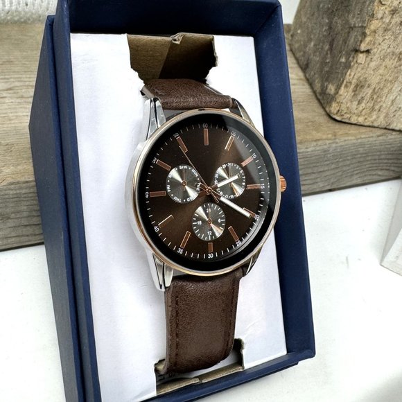 George Mens Bronze Dial Easy Read New in Box Vegan Leather band - Picture 3 of 6